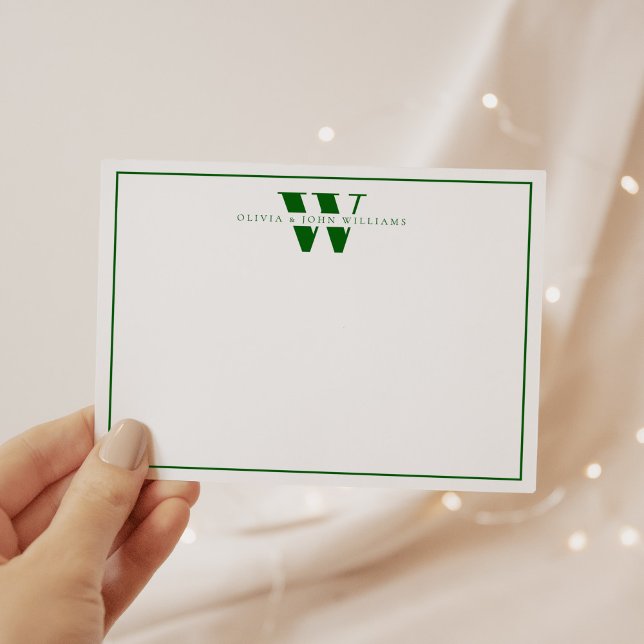 Emerald Green Modern Monogram Couple Stationery Card (Creator Uploaded)