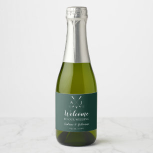 Emerald Green Modern Monogram Golf Wedding Sparkling Wine Label