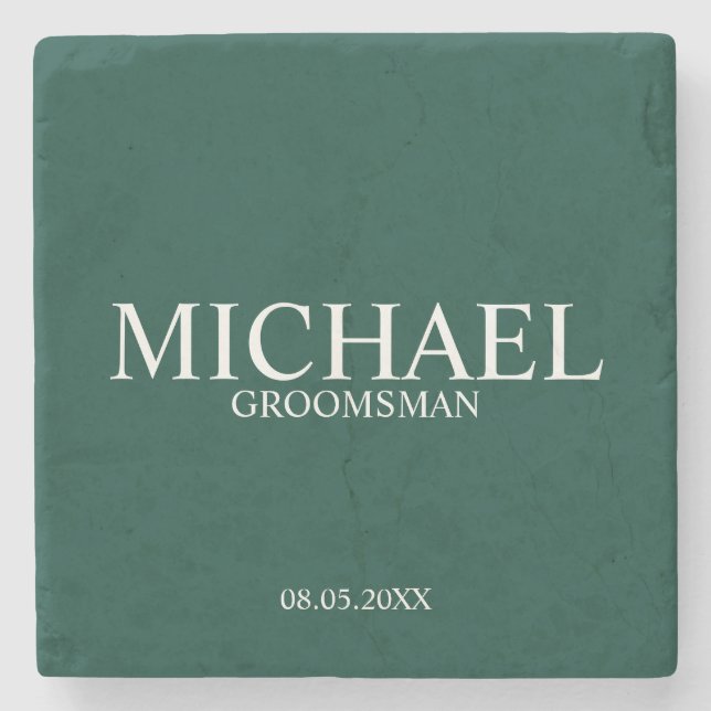 Emerald Green Modern Personalized Groomsman Stone Coaster (Front)