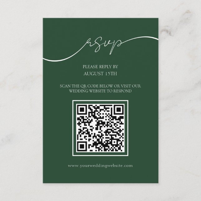 Emerald Green Modern QR Code Wedding RSVP Card (Front)