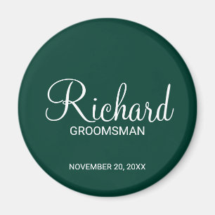 Emerald Green Modern Script Personalized Groomsman Magnet