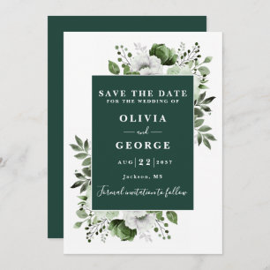 Emerald Green Modern Watercolor Floral Wedding Save The Date