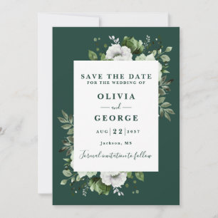 Emerald Green Modern Watercolor Floral Wedding Save The Date