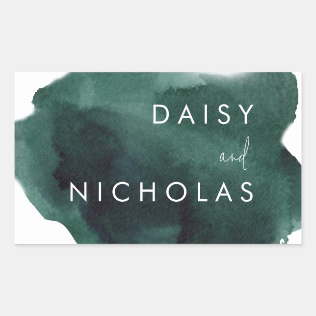 Emerald Green Modern Watercolor Wedding Engagement Sticker (Front)