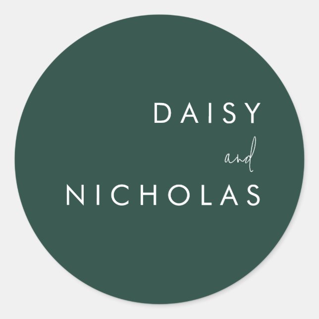 Emerald Green Modern Wedding Engagement Classic Round Sticker (Front)