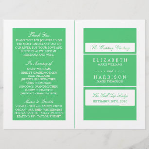 Emerald Green Moderne Mariage Programme bi-pli