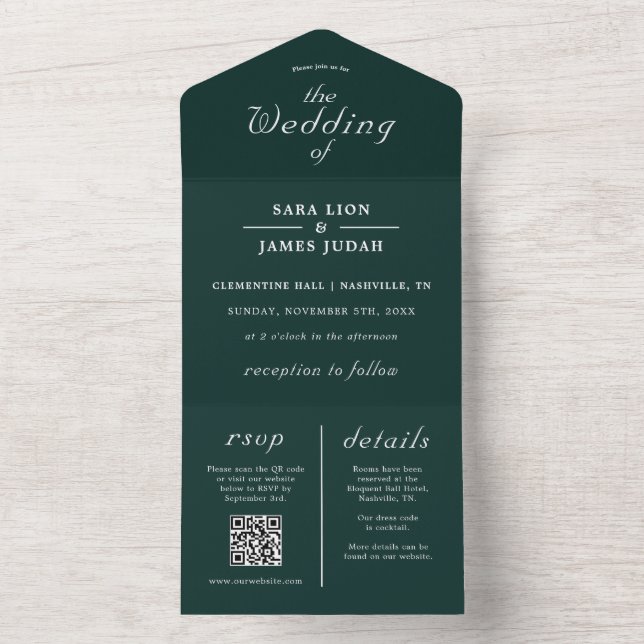 Emerald Green Moderne tout en un Faire-part de mar (À l'intérieur)