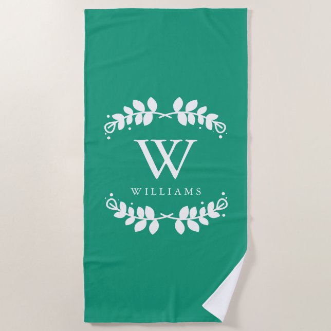 Emerald Green Monogram Beach Towel (Front)