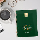 Emerald green monogram business logo 2024 planner<br><div class="desc">Emerald green background and white and golden text. Personalize and add your logo,  monogram initials,  name and a year 2024 (or any year). Your logo both on the front and the back.  Space for your website address on the back.</div>