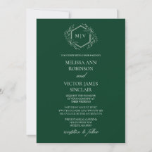 Emerald Green Monogram Crest Faire-part de mariage