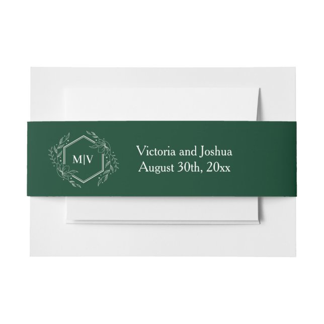 Emerald Green Monogram Crest Invitation Belly Band (Front Example)