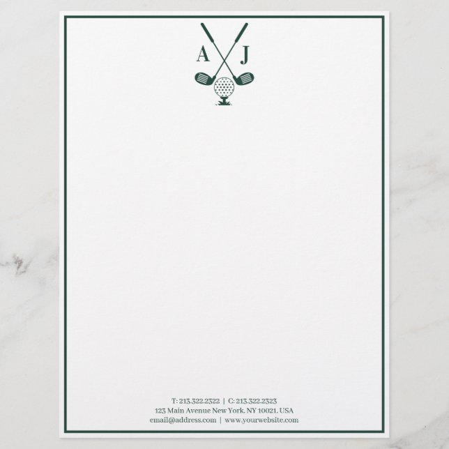 Emerald Green Monogram Golf Letterhead (Front)