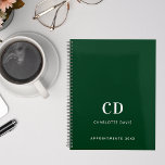 Emerald green monogram initials 2025 planner<br><div class="desc">Emerald green background and white text. Personalize and add your monogram initials,  name and a title year.</div>