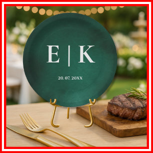 Emerald Green   Monogram Paper Plate
