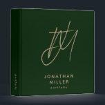 Emerald Green Monogram Portfolio Modern Minimalist Binder<br><div class="desc">Keep your important documents organized with this modern and elegant emerald green monogram portfolio binder. Featuring a unique brush script 2 initial monogram with name and portfolio below in a light gold modern sans serif font, this binder is perfect for professionals and students alike. The spine text is customizable, making...</div>