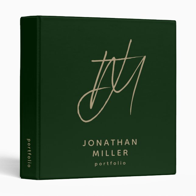 Emerald Green Monogram Portfolio Modern Minimalist Binder (Front/Spine)
