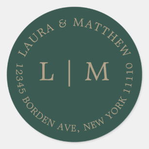 Emerald Green Monogram Wedding Classic Round Sticker