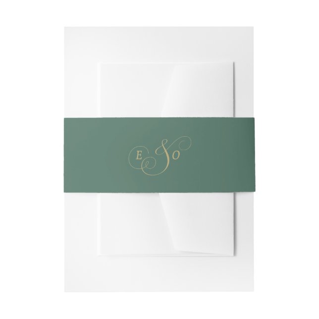 Emerald Green Monogram Wedding Invitation Belly Band (Front Example)