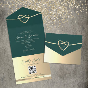 Emerald Green Monogram Wedding QR Code All In One Invitation