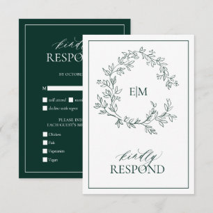 Emerald Green Monogram Wedding RSVP Card