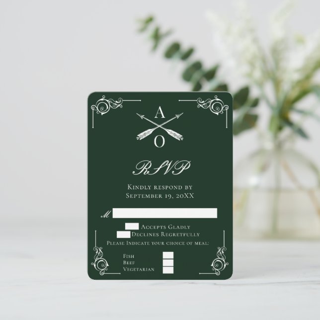 Emerald Green Monogramme et flèches mariage RSVP (Debout devant)