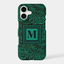 Emerald Green Monogrammed Botanical Pattern