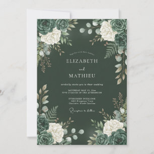 Emerald Green Moody Woodland Wedding Invitation