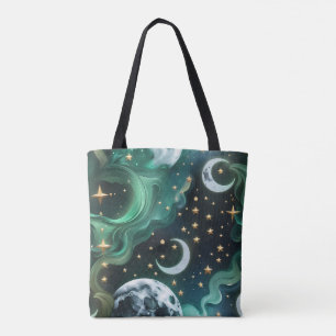 Emerald Green Moon Phases Tote Bag