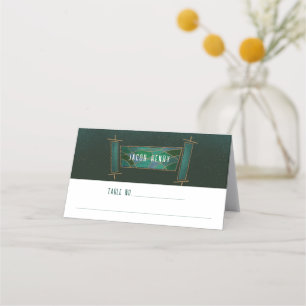 Emerald Green Mosaic Torah Scroll Bar/Bat Mitzvah Place Card