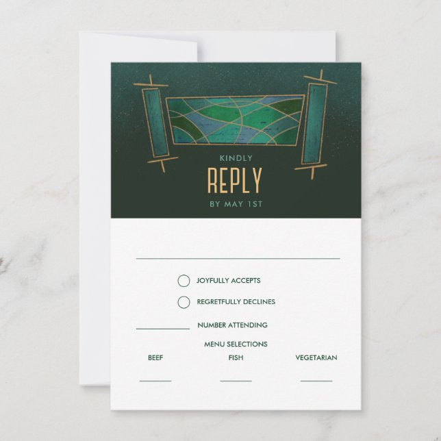 Emerald Green Mosaic Torah Scroll Response Card (Front)