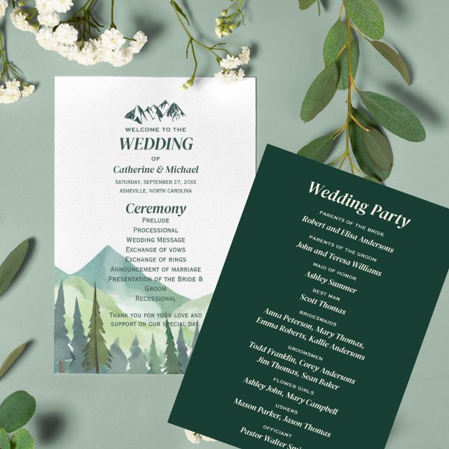 Emerald Green Mountain Pine Rustic Wedding Program (Creator Uploaded)