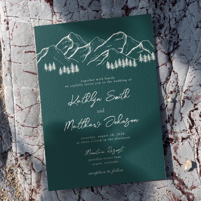 Emerald Green Mountain Pine Tree Outdoor Wedding Invitation (Creator Uploaded)