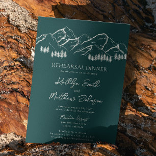 Emerald Green Mountain Pine Tree Rehearsal Dinner Invitation