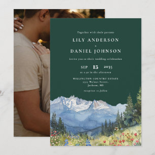 Emerald Green Mountain Wildflower Photo Wedding Invitation
