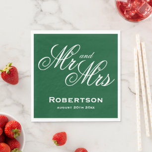 Emerald green Mr and Mrs wedding party Napkin