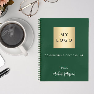 Emerald green name script business logo notebook