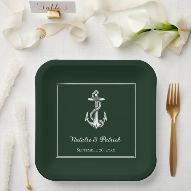 Emerald Green Nautical Anchor Wedding Paper Plates (Wedding)