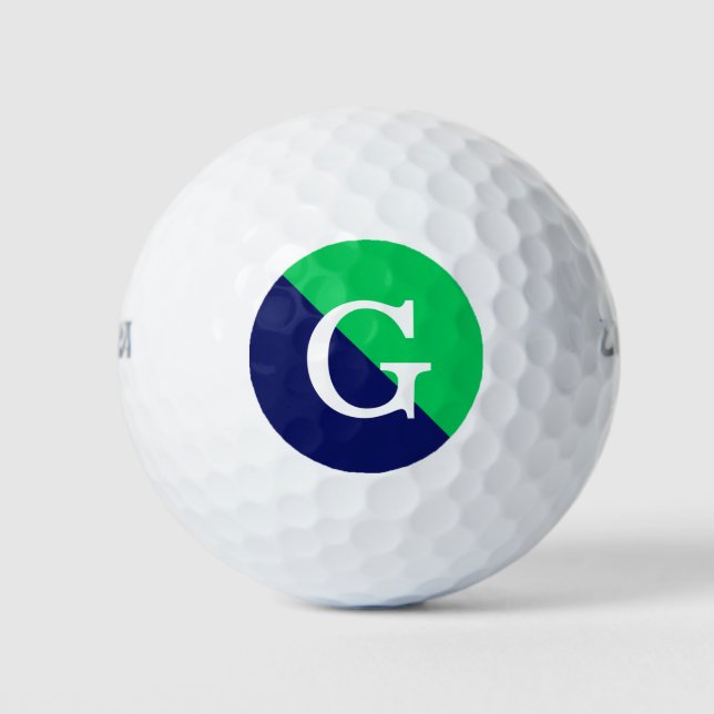 Emerald Green Navy Blue 2 Tone Diag Init Monogram Golf Balls (Front)