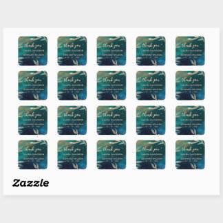 Emerald green nebula galaxy night sky golden foil square sticker