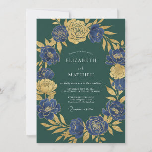Emerald Green Noble Botanical Wedding Invitation