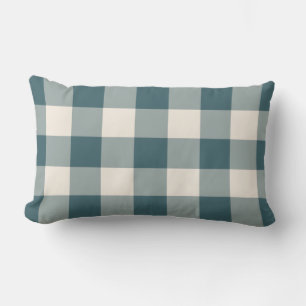 Emerald Green Off-White Gingham Pattern Chequered Lumbar Pillow