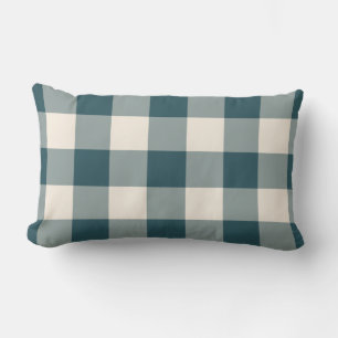 Emerald Green Off-White Gingham Pattern Chequered Lumbar Pillow