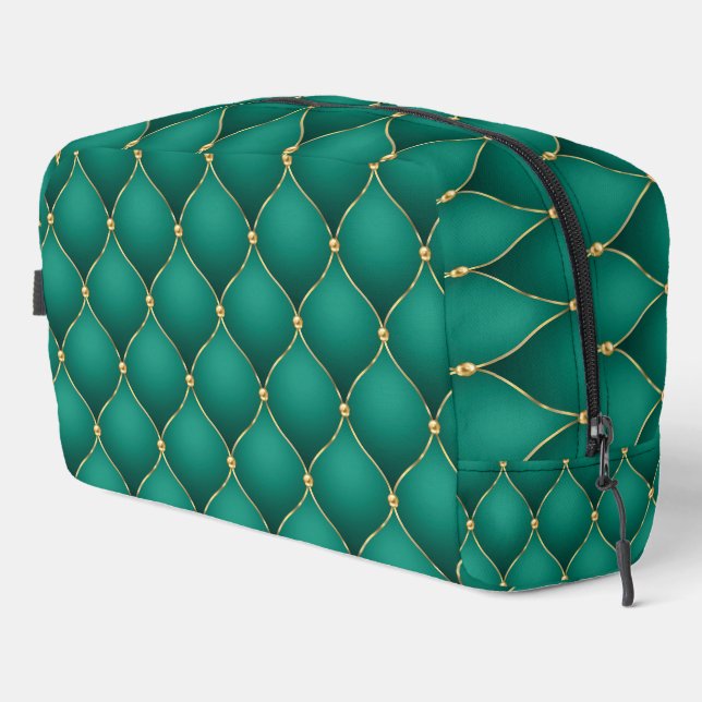 Emerald Green Ogee Gold Diamonds Dopp Kit (Right Corner)