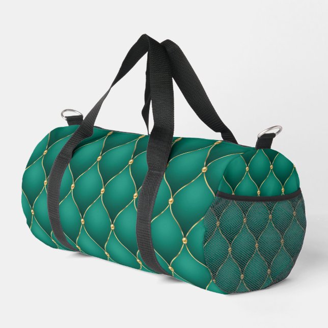 Emerald Green Ogee Gold Diamonds Tufted Duffle Bag (Right Corner)