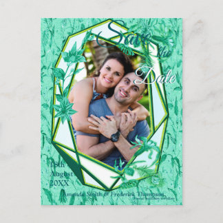 Emerald green on a sculpture texture backing announcement postcard
