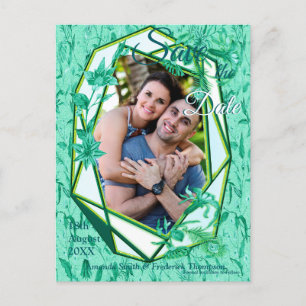 Emerald green on a sculpture texture backing announcement postcard