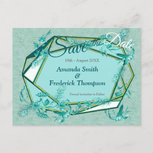 Emerald green on a sculpture textured backing announcement postcard