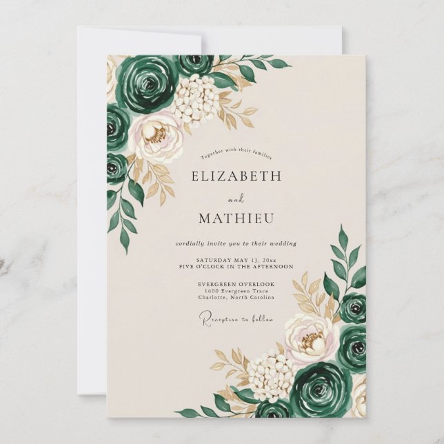 Emerald Green Opulent Forest Wedding Invitation (Front)