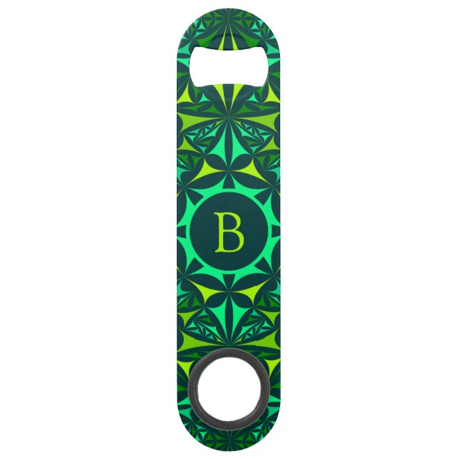 Emerald Green Ornate Kaleidoscope Monogram Bar Key (Front)