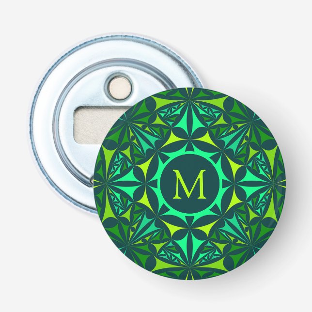 Emerald Green Ornate Kaleidoscope Monogram Bottle Opener (Front)
